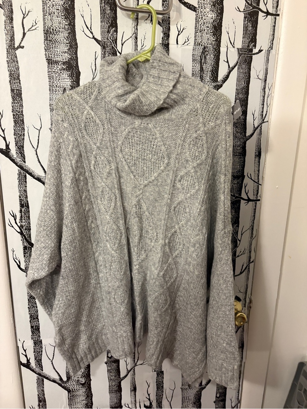 aerie Light Gray Cable Turtleneck Sweater Poncho